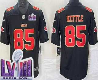 Men%27s San Francisco 49ers #85 George Kittle Limited Black Fashion LVIII Super Bowl Vapor Jersey Dzhi